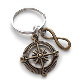 JewelryEveryday Bronze Compass Keychain with Infinity Charm - I'd Be Lost Without You; Couples Keychain