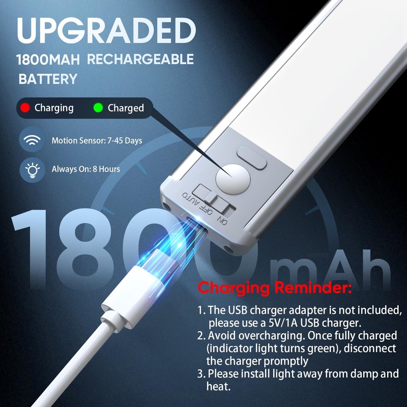 MCGOR 10inch Under Cabinet Lighting, 2 Pack Rechargeable Motion Sensor