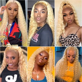 Niciitysi Color 613 Bundles Human Hair Blonde Deep Wave Bundles 10 12 14 inch Double Weft Brazilian Blonde Deep Curly Weave Extensions Soft and Silky for Women