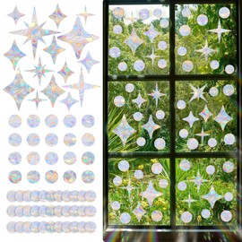123 PCS Rainbow Stars and Circle Window Decals for Bird Strike Prevention, Anti-Collision Static Clings for Glass Doors and Windows, Non-Adhesive Suncatcher Stickers, Removable & Reusable Vinyl Dots