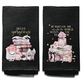 Yomisex Pink & Gold Bathroom Decor - Black & Pink Bathroom Accessories Set of 2 Hand Towels