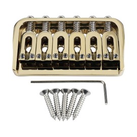 OVSAL 6 String Guitar Fixed Bridge 10.5mm Zinc Alloy Saddle Baseplate Electric Guitar Hardtail Bridge Compatible with Telecaster Tele Strat Style Electric Guitar Replacement Parts Gold