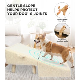 Dog Stairs for Small Dogs and Cats – 2-in-1 Dog Ramp for Couch and Low Bed, 16.5'' Foldable Wooden Pet Ramp, Sturdy Multi-Use Split Ottoman Design, Beige