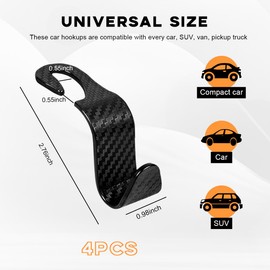 povtii 4PCS Car Seat Headrest Hook, Auto Back Seat Hanging Storage Organizer, Vehicle Seatback Hanger Holder for Purse Handbag Coat Umbrella, Universal Interior Car Accessories (Carbon Fibre Black)