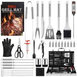 Birald Grill Set, Grilling Gifts for Men, 34PCS BBQ Tools Accessories for Outdoor Grill with Aluminum Case, Spatula,Tongs &Skewers,Smoker Accessories for Birthday, Dad, Wedding