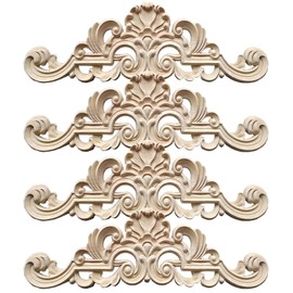 Pack of 4 Wooden Ornaments, Wooden Ornaments for Furniture, Vintage, Decorative Carved Wood, Wood Carving Applique, Wood, for Walls, Furniture, Wardrobes, Windows