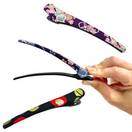 Dream Crepe Hair Clip, Hair Clip, Beak, Clip, Japanese Pattern, Kimono, Japanese Accessories, Barrette, Duckle, Hair Accessory, Stylish (B Set (Blue, Purple, Black))