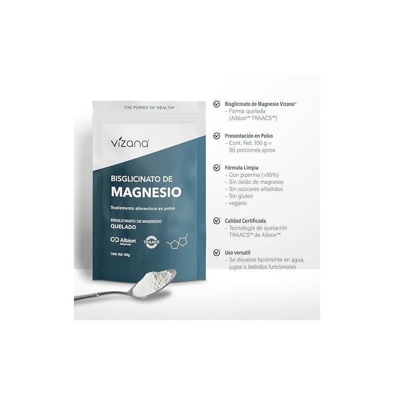 VIZANA NUTRITION | Bisglicinato de Magnesio en Polvo 100 gr.