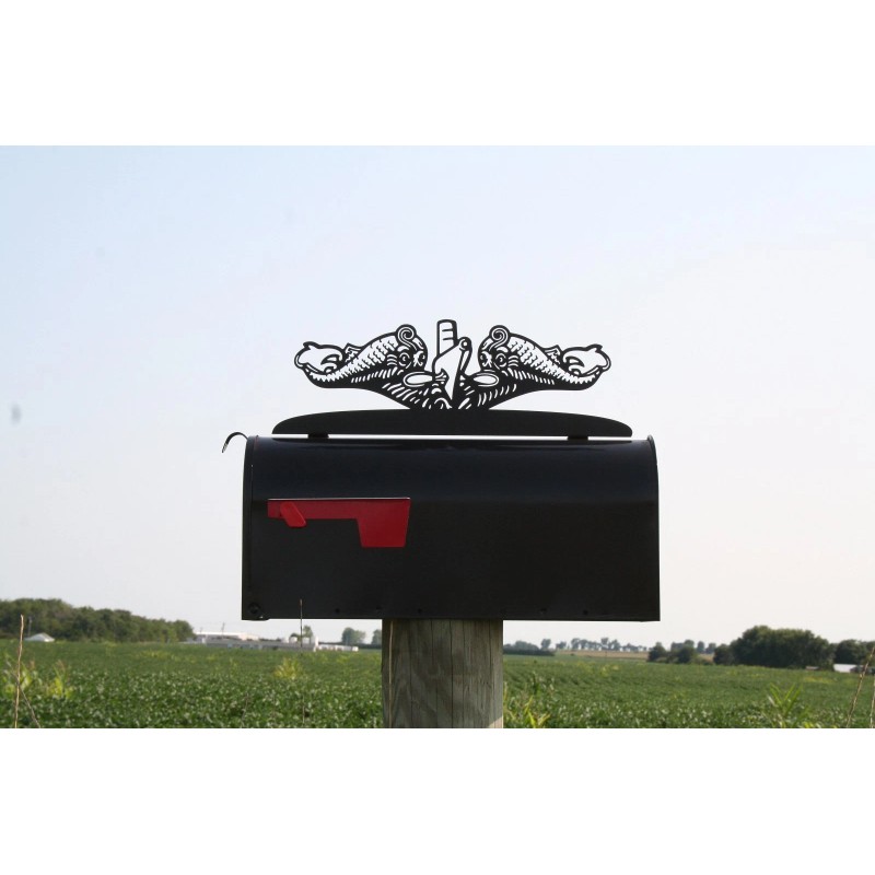 Submarine Dolphins Metal Mailbox Topper, Black Dolphin Sign
