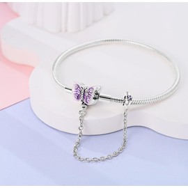 MULA 925 Sterling Silver Snake Chain Charm Bracelet Butterfly Heart Clover with 5A Cubic Zirconia for Women Bracelets for Her