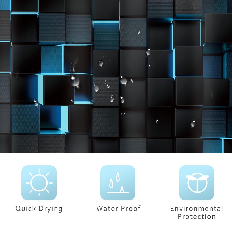 Riyidecor Black Blue Shower Curtain 60Wx72H Inch Abstract Navy Brick