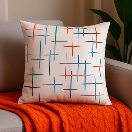 Munne Designs Velvet Throw Pillow Covers, 18x18 & 20x20, Striped Decorative Cushion Cases with Invisible Zipper, Set of 2 Beige+Orange+Blue