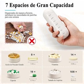 Organizador de Píldoras Semanal, Caja de Píldoras de Viaje de 7 días con Moldeo de Cápsula Único, Fibra de Grano a Prueba de Humedad BPA Free Resistente al Agua y Portátil