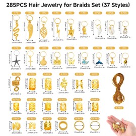 Weflay Gold Hair Accessories for Braids, Pack of 285 Golden Hair Accessories for Dreadlocks Dreadlocks Jewellery Clips Loc Jewellery for Hair Adjustable Hair Beads for Men Women Girls and Boys Braids