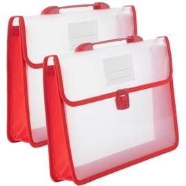 2PCS File Folder with Handle,PP Plastic Transparent A4 Portfolio Oxford Cloth Edge Waterproof and Button ClosureTransparent Accordion File Organizer Document Organizer for School Office (red)