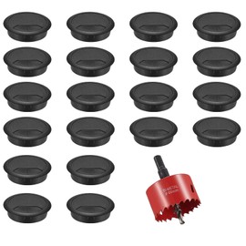 20 Pcs 60mm Round Desk Cable Hole Cover with 60mm Hole Saw Drill Bit, Desk Grommet, Cable Wire Grommet, Desk Hole Cover, Metal Hole Cutter, for Home and Office Table Cable Computer Wire Management