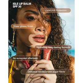 Bálsamo labial Cay Skin Isle SPF 30 – Alto brillo, hidratante + brillo labial ligero en sabor a azúcar moreno de vainilla – Formulado con ingredientes