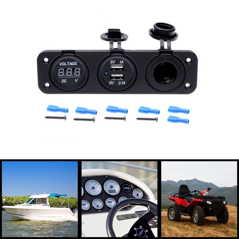 Cllena Triple Function Dual USB Charger + Green LED Voltmeter