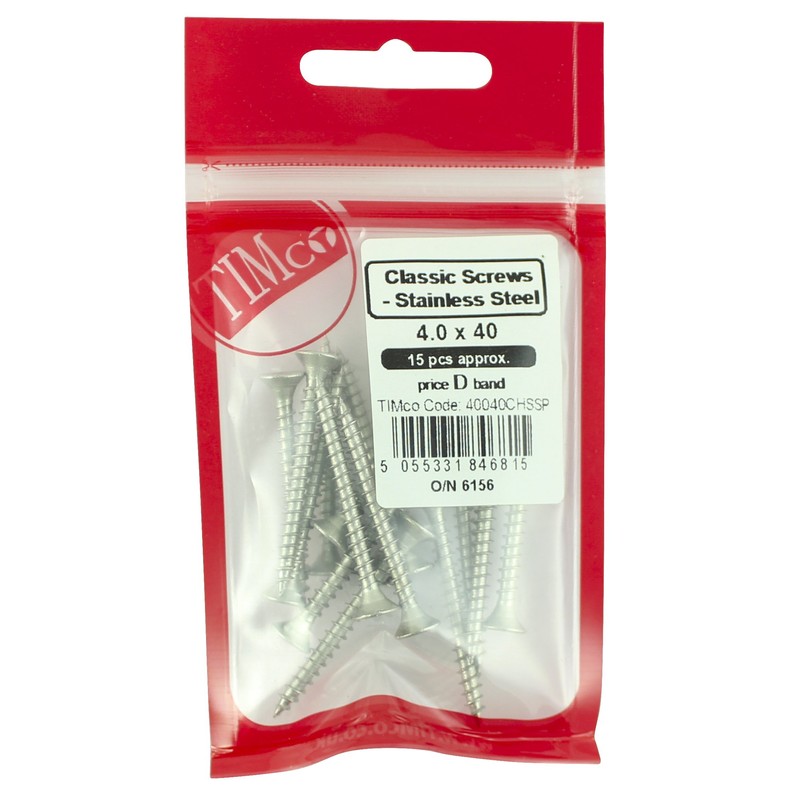 TIMCO Classic Multi-Purpose Countersunk A2 Stainless Steel Woodcrews - 4.0