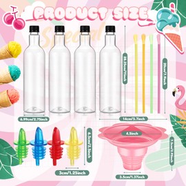 Baderke 162 Pcs Shaved Ice Kit 50 4oz Flower Shaped Snow Cone Cups 100 Spoon Straws 6 25oz Long Neck Plastic Bottles 6 Bottle Pourers for Hawaiian Holiday Beach Party(Mixed Color)