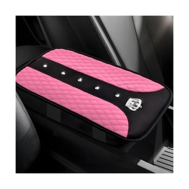 FSTURIOS Bling Leather Car Center Console Cover, 12.6"×7.5" Crystal Anti-Scratch Armrest Protector Seat Box Cover, Waterproof Sparkly Auto Console Cushion Decor for Car Truck SUV (Pink)