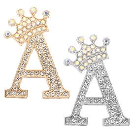 PATIKIL Letter Brooch Pins, 2 Pcs Crown Initial Rhinestone Alphabet A Letter Lapel Badges Pin for Women Suits Dress Coat Clothes Craft, Gold/Silver Tone