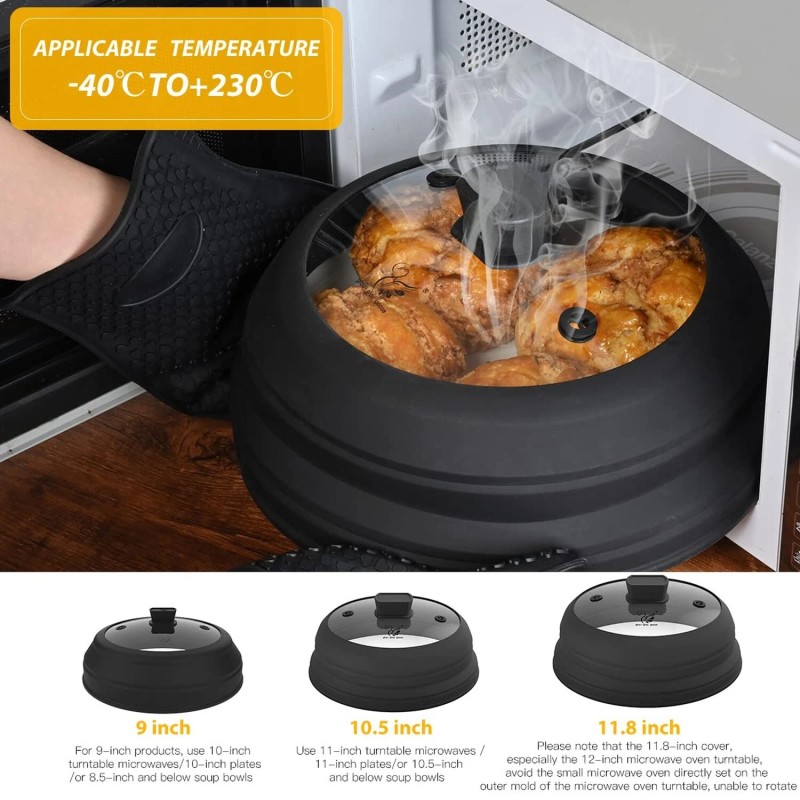 GLOU-GLOU GOOSE GGG Microwave Splatter Cover Glass Cover with Collapsible