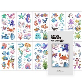Nizel KC certified children's tattoo stickers, character tattoos, 10-piece set, 1 piece, 20. [C] Tattoo (sea creatures - 10 sheets) / 니즈엘 KC인증 어린이 타투스티커 캐릭터 문신 판박이 10장세트, 1개, 20. [C]타투(바다생물-10장)