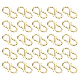 PATIKIL 13x4mm S Hook Clasp, 50Pcs 304 Stainless Steel S-Shaped Jewelry Clasp Connector for Jewelry Making Necklace Bracelet Craft DIY Accessories, Gold