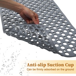 VOCOSTE Nonslip Bathtub Mat, Bathtub Shower Mat, Bath Mat with Drain Hole and Suction Cups, Machine Washable Bath Mat for Tub Nonslip, 35.43"x23.62", Grey