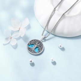 Friggem Women's Tree of Life Necklace, 925 Sterling Silver, Tree of Life Necklace, Turquoise, Celtic Pendant, Jewellery for Mother, Women, Girls (Tree of Life-A-2)