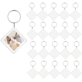 BetterJonny 20Pcs Acrylic Photo Frame Keychain Picture Keychain Clear in Photo Keychain Blanks Picture Frame Keyrings (Rhombic)
