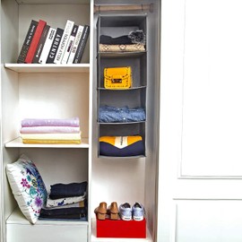 BrilliantJo Hanging Storage with 4 Shelves Wardrobe Closet Organiser, Storage Shelves Unit for Clothes Bag- Light Grey(30 x 30 x 84cm)
