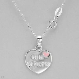 Unbranded Little Princess Heart Necklace Made of Pink Enamel & 925 Sterling silver 18"