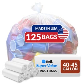 Reli. SuperValue 40-45 Gallon Trash Bags Heavy Duty | 125 Trash Bags | Super Sizeable for Serious Garbage Cleanup (Clear)
