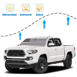 Moricere Upgrade Windshield Sun Shade with USA Flag for Toyota Tacoma 2016-2023, Foldable Windshield Sun Visor Blocks UV Rays
