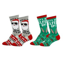 Everything Legwear Mens & Womens Fun Novelty Holiday Christmas Hanukkah Crew Socks 2 Pair Crews-Snow Ho/Elfed Up-One Size Fits Most