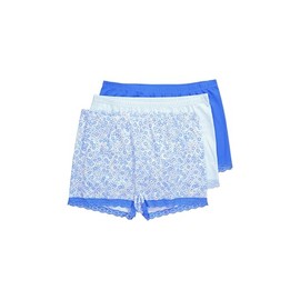 Ulla Popken Ladies Plus Size Plus Size Panties 3 Pack Lace Hem Floral Pattern/Plain 838621, blue