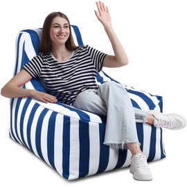 Briwooody 1 Pcs Boat Bean Bag Chair Lounge Waterproof Outdoor Marine Beanbag Chair Patio Comfy Lazy Sofa Couch Seating for Boats Camping Balcony (Blue,White)