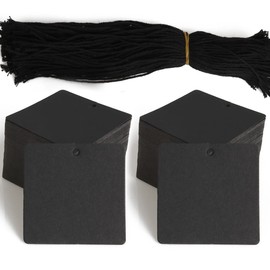 200 etiquetas de regalo de papel con 200 cuerdas de algodón negro, etiquetas colgantes en blanco para manualidades, boda, regalo de día festivo (negro)