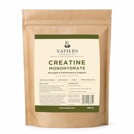 Napiers Creatine Monohydrate Powder - 100% Pure Micronised Creatine - Unflavoured Vegan Strength and Performance Support - 500g (100 Servings)
