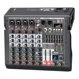 TKLBLS Audio Mixer, 6-Channel Professional DJ Mixer with 99-Bit DSP Effects, 7-Band EQ, 48V Phantom Power, MP3/Computer Input - Studio Audio Mixing Console for Recording & Live Performances