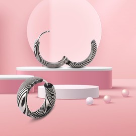 G23 Titanium Hoop Huggie Earrings for Sensitive Ears, Pure Titanium CZ Earrings for Men Women (Black damascus)