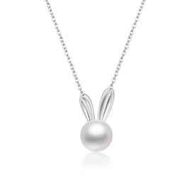 14K Gold Rabbit Necklace, Freshwater Pearl Rabbit Pendant Necklace - Beautiful Jewelry Gifts for Women (White Gold, 14K)
