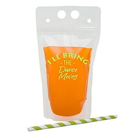 Funky Junque Drink Pouch with Straw - I'll Bring the Dance Moves (Matte Neon Green)