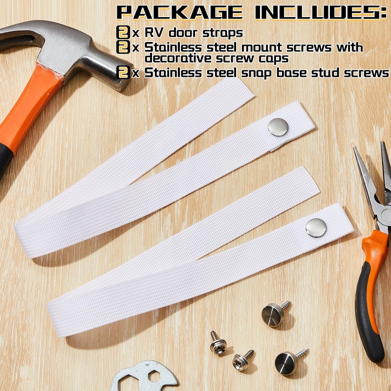 2 Pcs RV Door Straps with 4 Pcs Button Snap