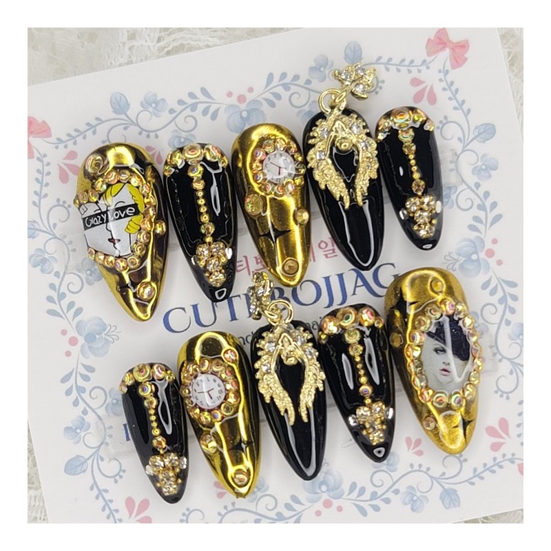 Golden Lingering Handmade Nail Tips - Oval XL / 금빛
