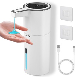 Seifenspender Automatisch, weiß 400ml Elektrischer Seifenspender Wandbefestigung mit 4 einstellbaren Stufen, 1800 mAh USB-C Wiederaufladbar IPX5 Wasserdicht Spülmittelspender für Küche,Bad