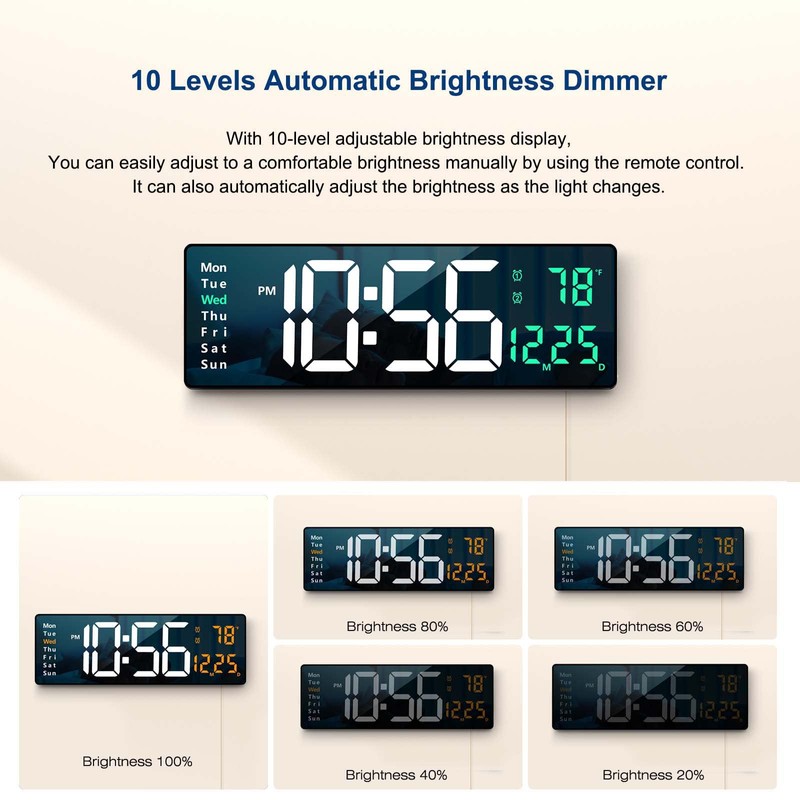 Digital Wall Clock Large Display, 16" with Remote Control for