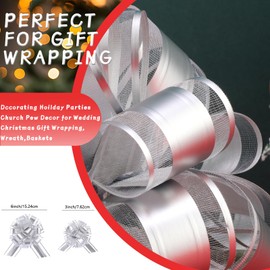 40 Pieces 6 Inches and 3 Inches Pull Bow Wrapping Pull Bow Ribbon Pull Bows for Wedding Baskets,Large Bows for Presents. (Silver)